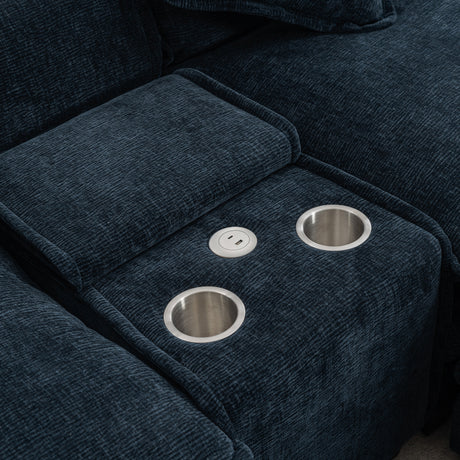 Contemporary Chenille Upholstered Sectional Sofa with Ottomans, USB Ports, Cup Holders & Storage, Blue - sold by Home Elegance USA