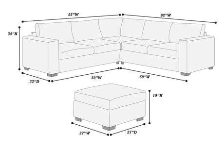 Beautiful 4-Piece Sectional Set W/ Ottoman Dark Gray One Arm Loveseat Corner Wedge Corduroy Upholstered Plush Couch - sold by Home Elegance USA