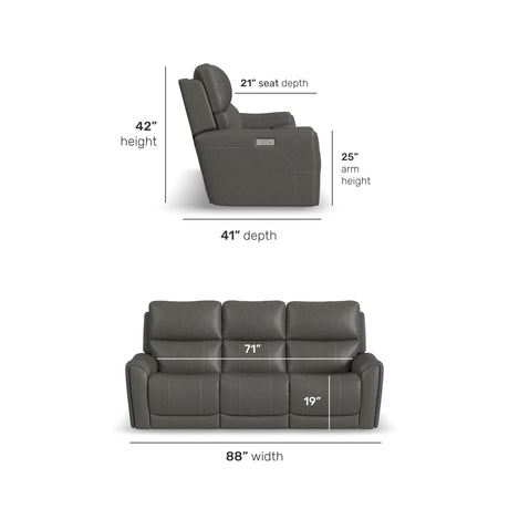 Carter Power Reclining Sofa With Console & Power Headrests & Lumbar - Smoke | Flexsteel
