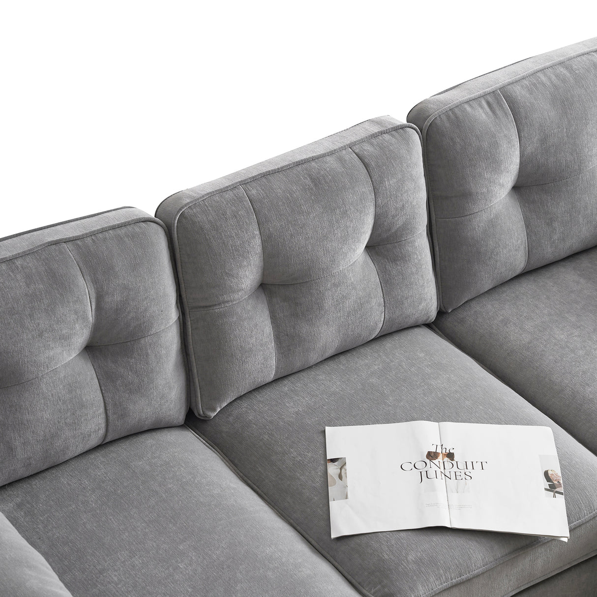 83" Modern Sectional Sofas Couches Velvet L Shaped Couches for Living Room, Bedroom, Light Grey - SG000980AAE - image - 15