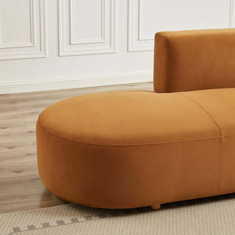 Orby Velvet Sectional Sofa Left Facing with Cloud Comfort in Cognac Velvet, 73.62 x 124.00 x 30.00 inches - sold by Home Elegance USA