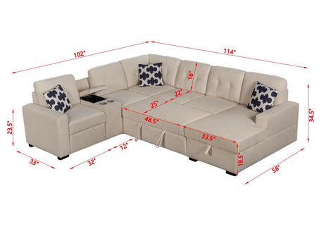Multifunctional Modular L - Shaped Sectional Sofa with Built - in Cup Holders, Hidden Storage Compartments and Convertible Seating Design - sold by Home Elegance USA