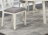 Dining Room Furniture 5pc Dining Set Round Table And 4x Side Chairs Gray Fabric Cushion Seat White Clean Lines Wooden Table Top | Home Elegance USA