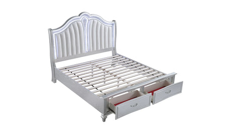 Mystic Contemporary Style Upholstered LED headboard Queen 4PC Bedroom Set made with Wood in Silver(CA Inventory) - sold by Home Elegance USA
