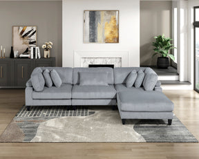 Living Room Furniture 4-Piece Modular Sectional Sofa Set Gray Corduroy Soft Cushion Pillows Solid Wood Legs - sold by Home Elegance USA