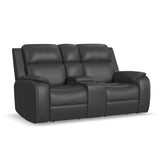 Ziggy Power Reclining Loveseat With Console, Power Headrest, Lumbar, Heat & Massage - Iron | Flexsteel