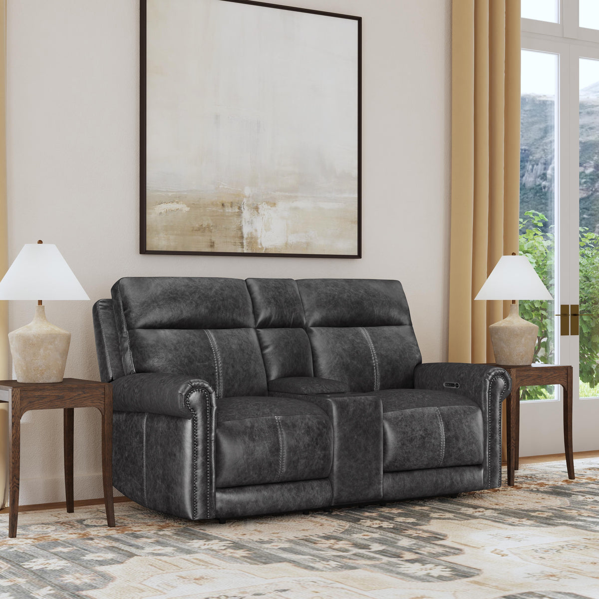 Alexander Power Reclining Loveseat With Console, Power Headrest & Lumbar - Weathered Stone Gray | Flexsteel