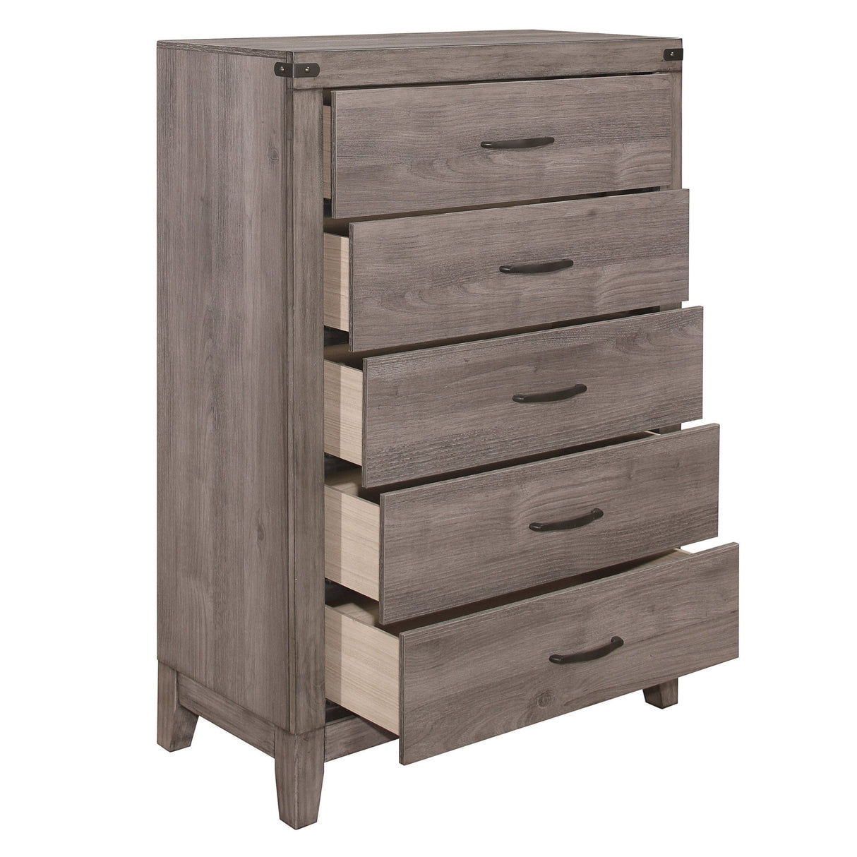 Brownish Gray Finish 1pc Bedroom Chest of 5 Drawers Melamine Laminate Dark Metal Hardware Corner Rivets - B01152308 - Home Elegance USA - 3