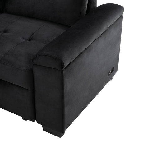 Sleeper Sectional Sofa, L-Shape Corner Couch Sofa-Bed with Storage Ottoman & Hidden Arm Storage & USB Charge  for Living Room Apartment, Black - sold by Home Elegance USA