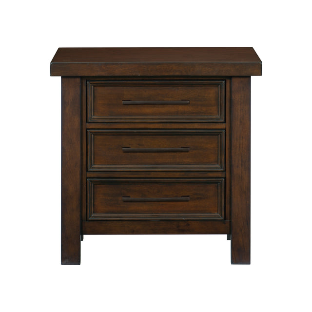 Classic Brown Finish 1pc Nightstand of 3x Drawers Mango Veneer Wood Transitional Bedroom Furniture