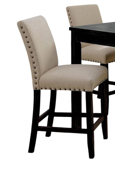 Rustic Style 5pc Counter Height Dining Table Set 1x Table 4x Chairs Fabric Chairs Bold Distressed Detail Nailhead Trim Antique Black Finish - sold by Home Elegance USA