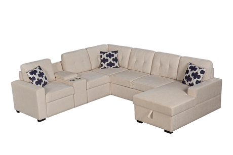 Multifunctional Modular L - Shaped Sectional Sofa with Built - in Cup Holders, Hidden Storage Compartments and Convertible Seating Design - sold by Home Elegance USA