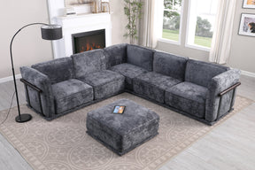 120' length , Fashionable modular sofa with iron and wood frame chenille sofa, Dark Gray ,uitable for living room - sold by Home Elegance USA