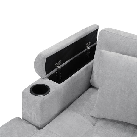 Modern U-shaped Sectional Sofa 115.7' Corner Living Room Couch with Built-in Cup Holders, Storage, USB Ports in Light Grey Chenille Fabric - sold by Home Elegance USA