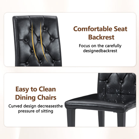 Table and chair set.64.5 x 35.4 Inch Stylish Black Wood Color Textured Dining Table.4-pack black PU dining chairs: ergonomic buckle backrest.Exudes A Strong Sense Of Fashion. - sold by Home Elegance USA