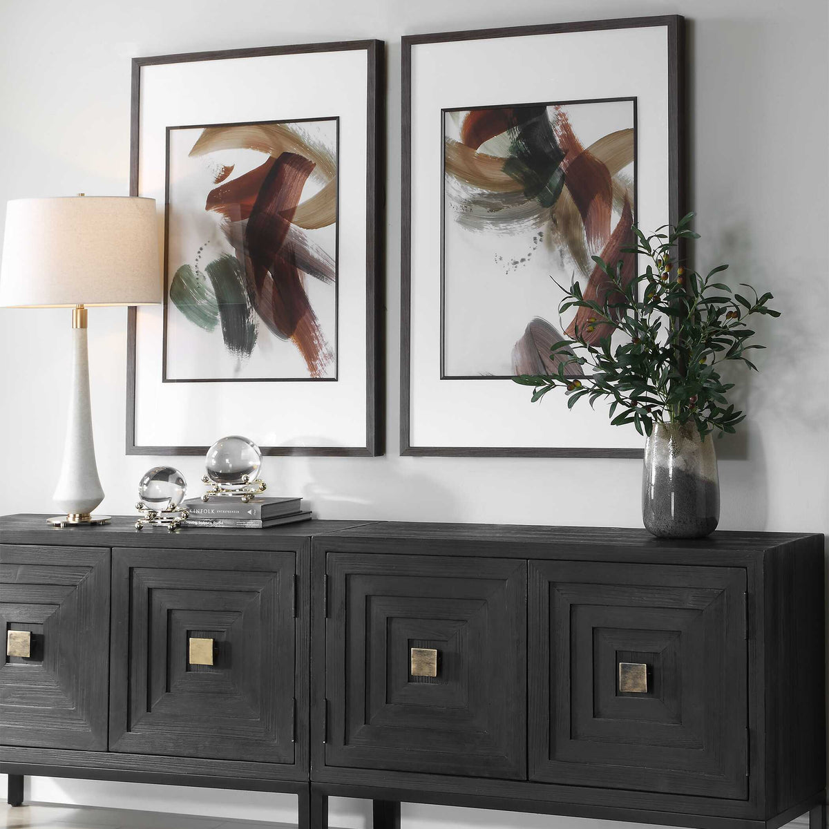 Velocity Framed Abstract Prints (Set of 2) Brown / Green / Red / White - Dark Brown / Green by Uttermost - View 3