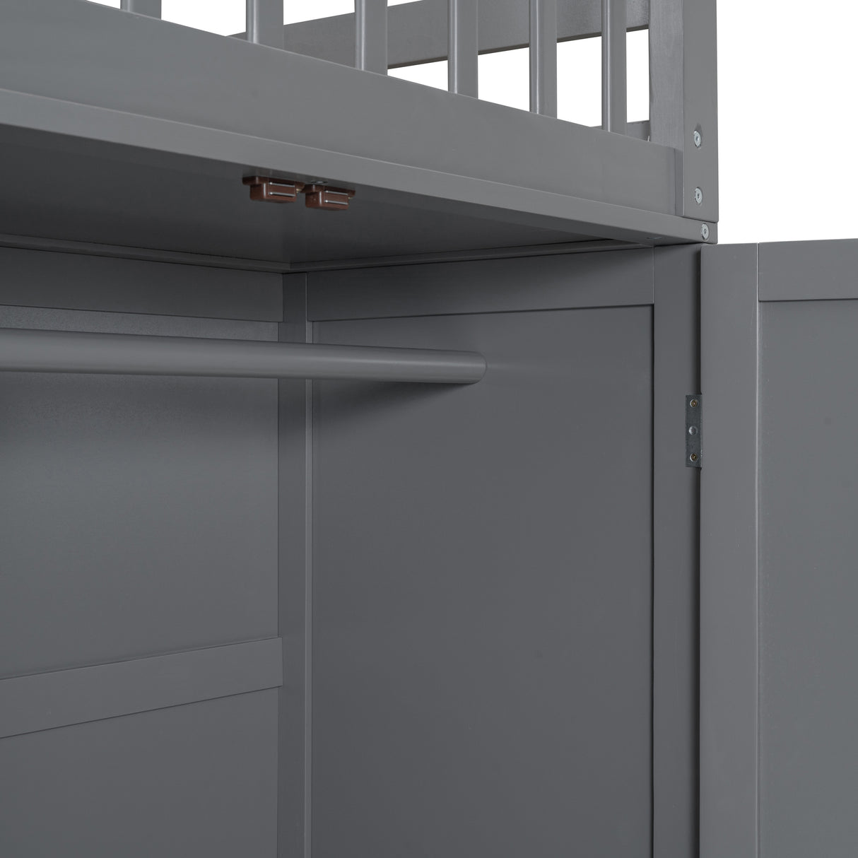 Twin-Twin over Full L-Shaped Bunk Bed With 3 Drawers, Portable Desk and Wardrobe, Gray(OLD SKU:LT100542AAE) - sold by Home Elegance USA