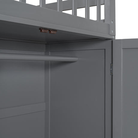 Twin-Twin over Full L-Shaped Bunk Bed With 3 Drawers, Portable Desk and Wardrobe, Gray(OLD SKU:LT100542AAE) - sold by Home Elegance USA