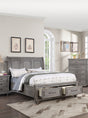 Queen Size Bed w Underbed Drawer Vintage Look Gray Color Beautiful Panel 1pc Bedframe Bedroom