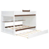 Full Over Full Bunk Bed with Twin Size Trundle and Staircase, Shelves, LED,White - sold by Home Elegance USA