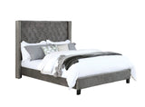 Transitional Gray 1pc Queen Size Bed Upholstered Frame Fabric Tufted HB Bedroom Wingback Design