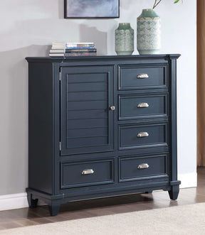 Transitional Style Slate Blue Finish 1pc Armoire Round Knobs Cups Handles Ball Bearing Glides Bedroom Furniture