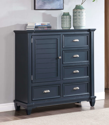 Transitional Style Slate Blue Finish 1pc Armoire Round Knobs Cups Handles Ball Bearing Glides Bedroom Furniture