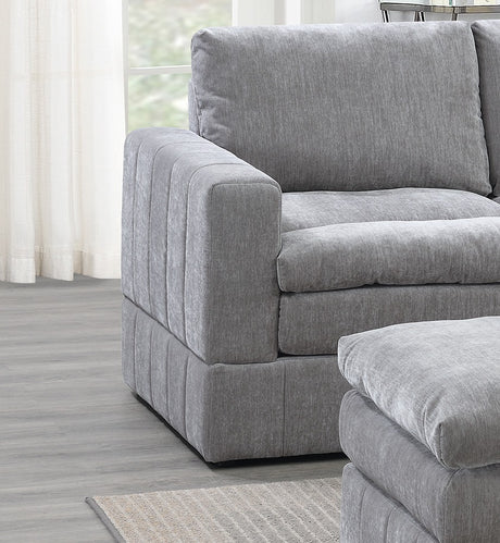 Contemporary 5pc Set Modular Sectional Set 2x One Arm Chair / Wedge 1x Armless Chair 2x Ottoman Granite Color Morgan Fabric Plush Living Room Furniture - sold by Home Elegance USA