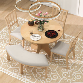 TREXM 5-piece Rustic Charm Round Dining Set with 3 Upholstered Chairs and Curved Bench for Dining Room, Kitchen and Living Room (Natural) - sold by Home Elegance USA