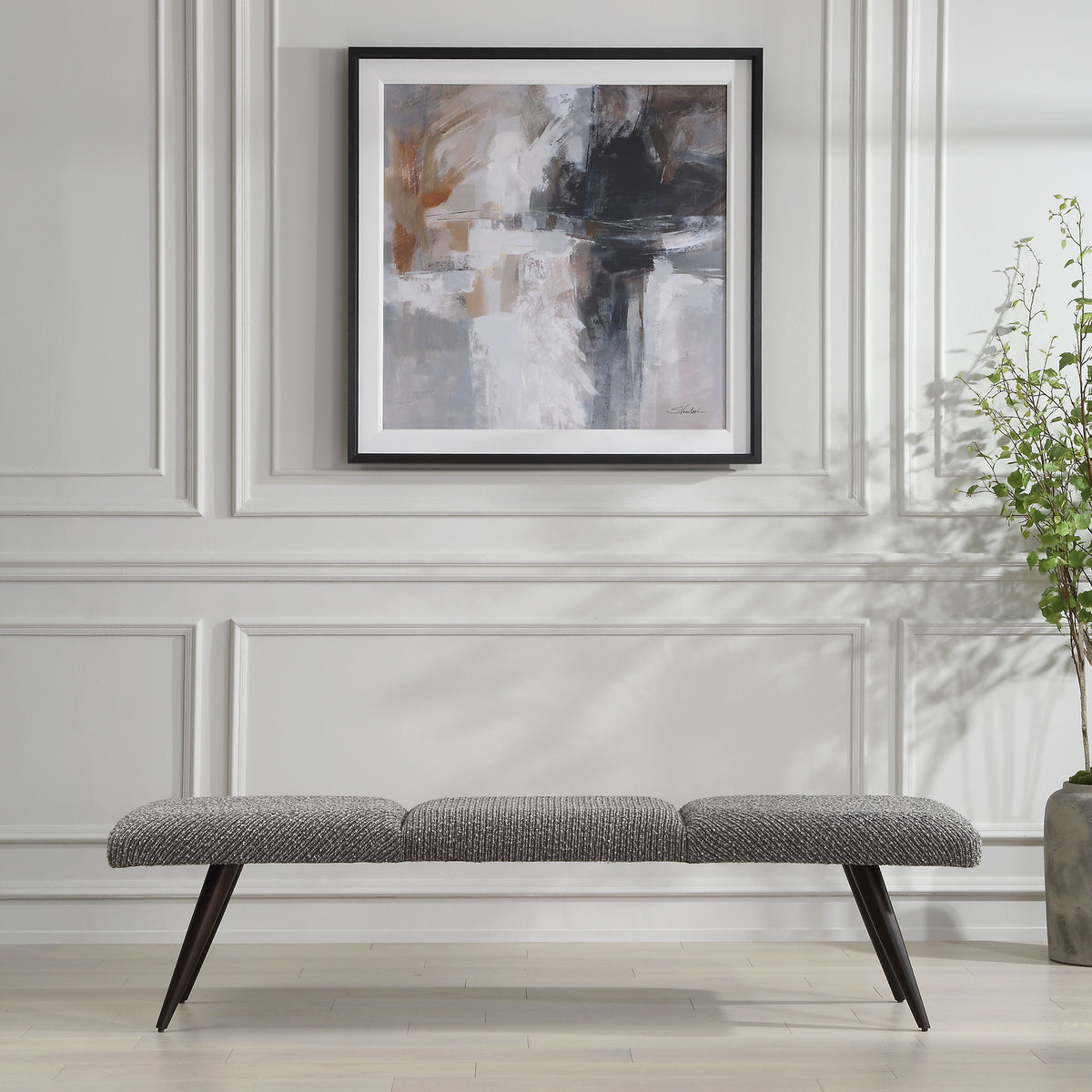 Bowtie Charcoal Fabric Bench - Dark Gray by Uttermost - View 2