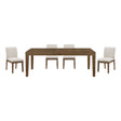 Brown Finish 5pc Dining Set Large Table and Upholstered Chairs Self-Storing Extension Leaf Sturdy Frame Wooden Furniture