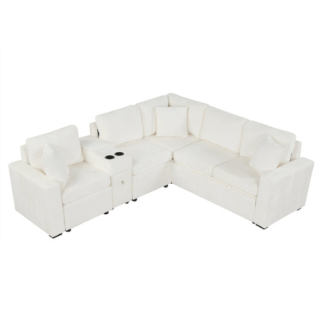 120.5' L-shaped Convertible Sofa Bed Modular Sectional Sofa Reversible Sleeper with Pull-Out Bed, Cup Holders, and Ample Storage Space for Living Room(Old SKU:N719S001940K), White - sold by Home Elegance USA