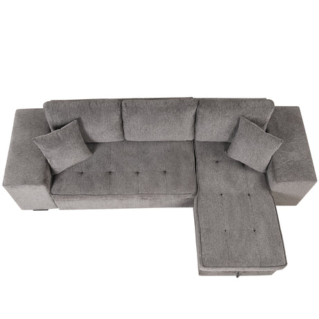 104.5' Modern L-Shape 3 Seat Reversible Sectional Couch, Pull Out Sleeper Sofa with Storage Chaise and 2 Stools for Living Room Furniture Set,Knox Charcoal (old sku:SG000431AAA) - sold by Home Elegance USA