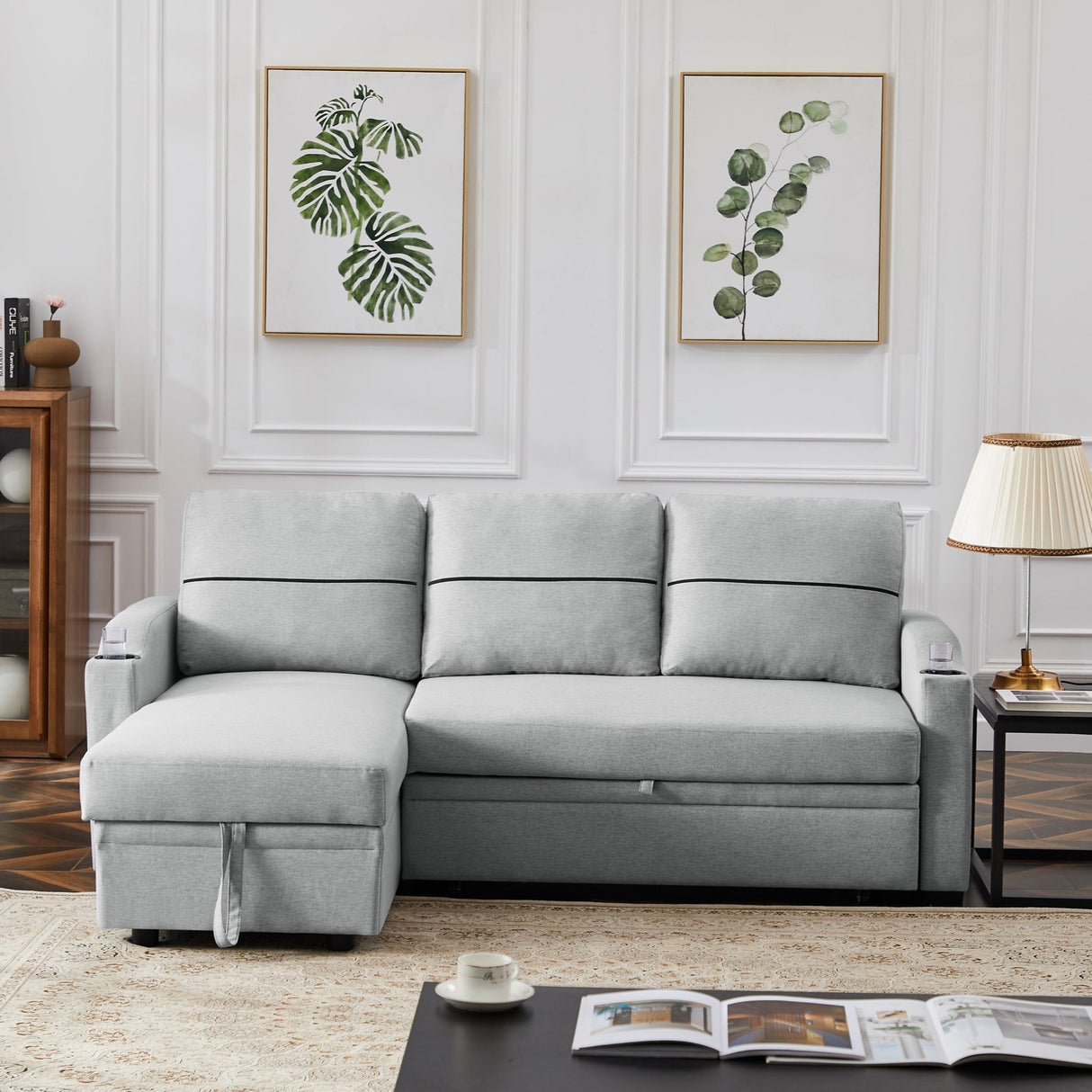 9191 Light gray pull - out storage sofa | Home Elegance USA