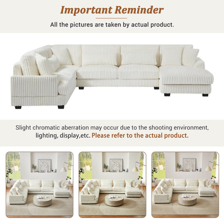 Modern Oversized U-shaped Sectional Sofa with Chaise Lounge in Beige Corduroy, 129' - sold by Home Elegance USA