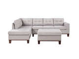 Hilo Light Gray Fabric Reversible Sectional Sofa with Dropdown Armrest, Cupholder, and Storage Ottoman - Home Elegance USA