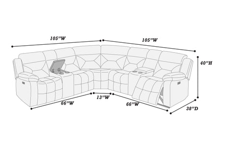 Contemporary Style Power Reclining Sectional Set Two Console Cup Holder Power Motion Dark Gray Finish Primary Living Room - sold by Home Elegance USA