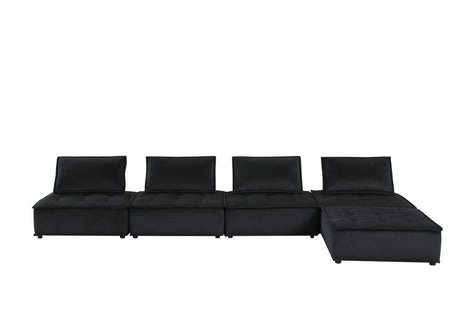 Anna 160' Black Velvet 5 Pc Sectional Sofa Ottoman - sold by Home Elegance USA