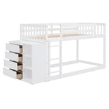 Twin Over Twin Bunk Bed with 4 Drawers and 3 Shelves - White Solid Wood Frame