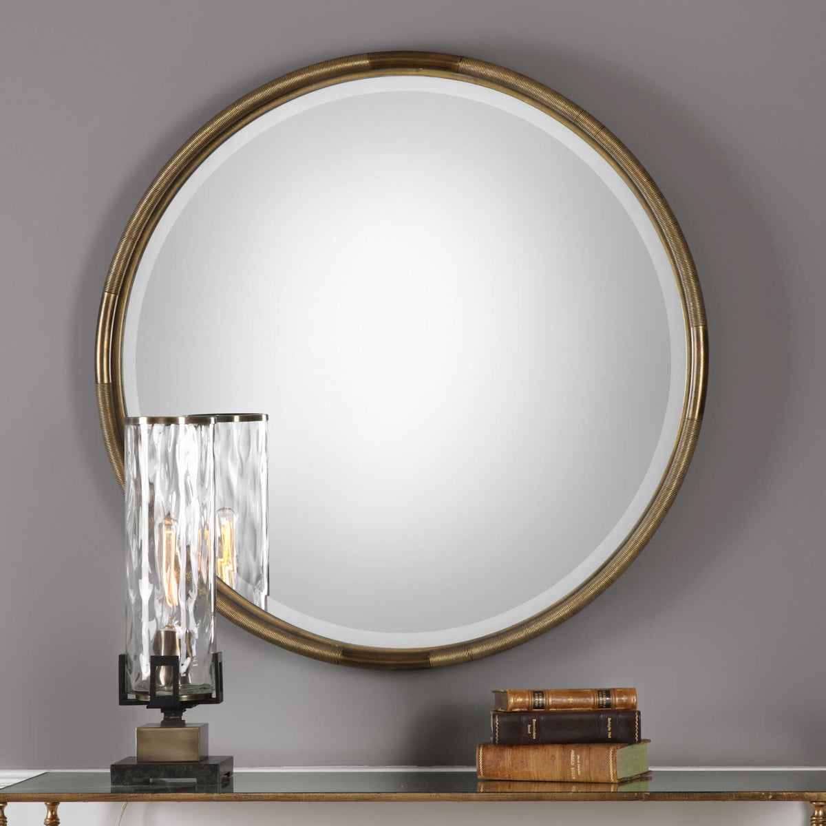 Finnick Iron Coil Round Mirror - Gold by Uttermost - View 2