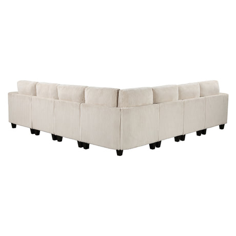 7-Piece Modular Sectional with Storage Seats, Side Pockets, Charging Ports Beige Corduroy Fabric Modern Living Room Sectional Couch Solid Wood Furniture - sold by Home Elegance USA