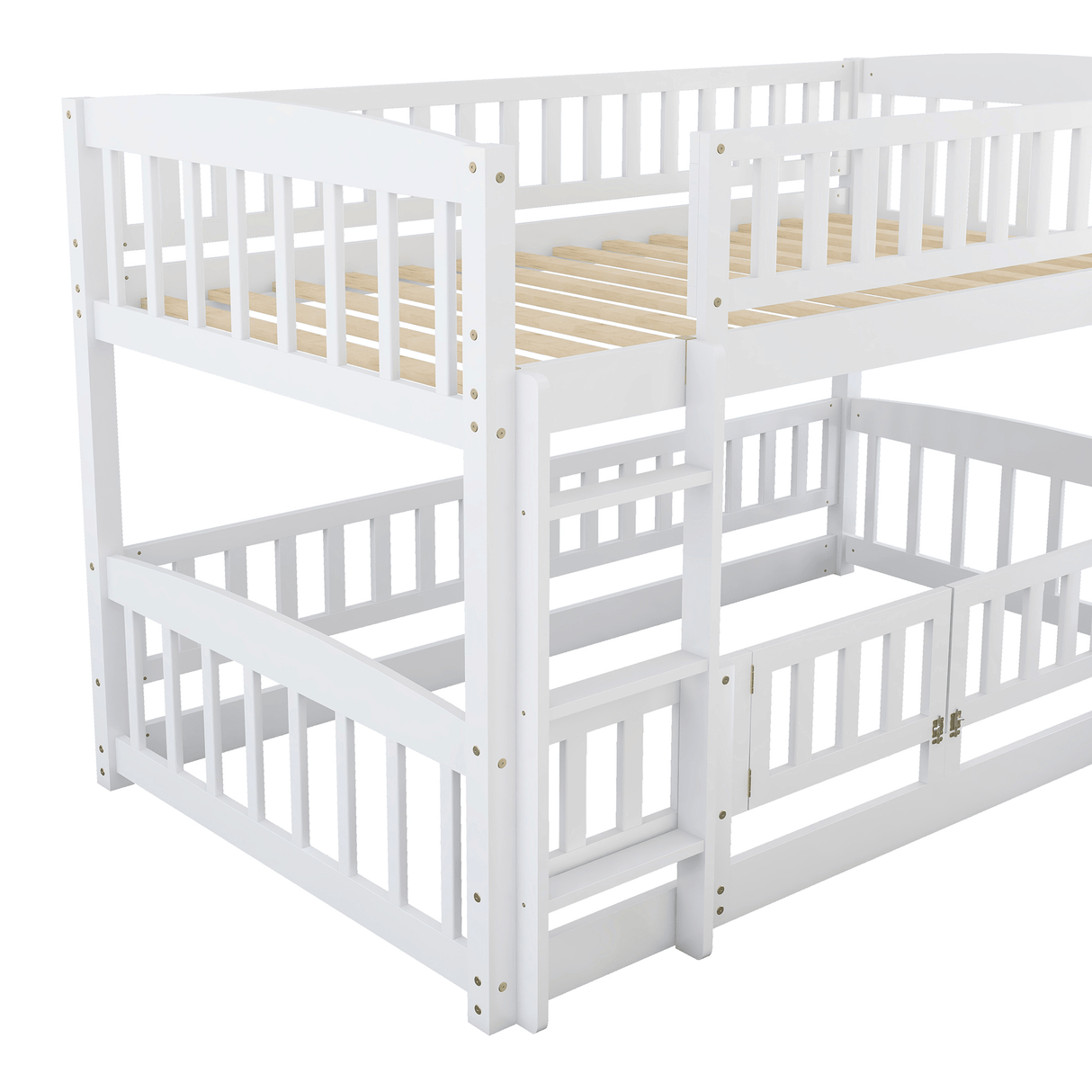 Bunk Bed with Slide,Twin Over Twin Low Bunk Bed with Fence and Ladder for Toddler Kids Teens White - LT000082AAK - Home Elegance USA - 11