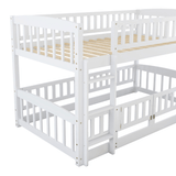 Bunk Bed with Slide,Twin Over Twin Low Bunk Bed with Fence and Ladder for Toddler Kids Teens White - LT000082AAK - Home Elegance USA - 11