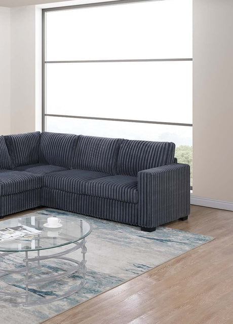Elegant 4-Pc Sectional Set Dark Gray One Arm Loveseat Corner Wedge Armless Chair Corduroy Upholstered L-Shaped Plush Couch - sold by Home Elegance USA