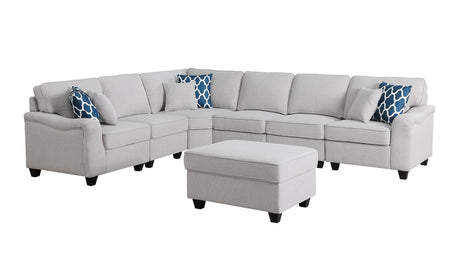 Leo 125' Light Gray Linen 7Pc Modular L-Shape Sectional Sofa and Ottoman - sold by Home Elegance USA