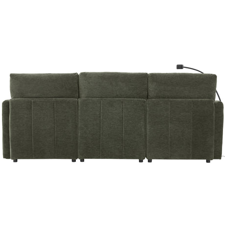 Modern Sectional Sofa Modular Sofa 85.4' U-shaped Sofa Couch Sofa Bed with Movable Ottoman, USB Ports, Phone Holder, Green Chenille - sold by Home Elegance USA