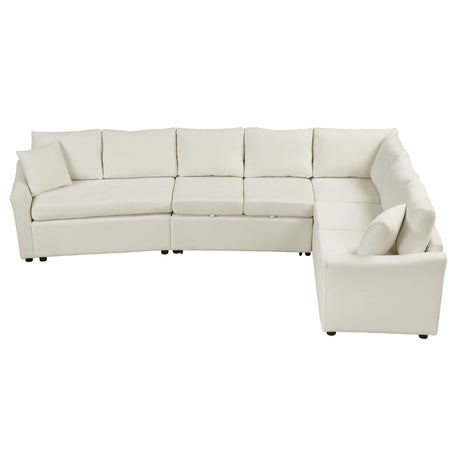 L-shaped Convertible Sofa Bed with USB Ports and Power Sockets, Beige Chenille Fabric, 124.8' Length - sold by Home Elegance USA