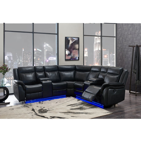 JUPITER Black Leather Sectional with Recliners and LED Lighting - sold by Home Elegance USA