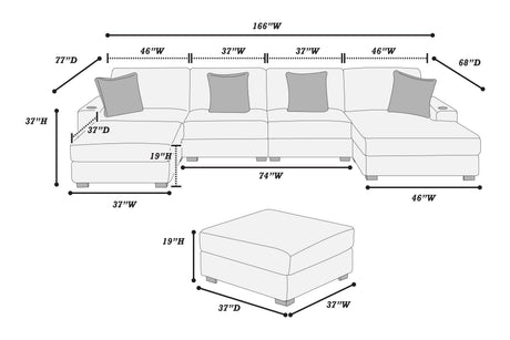 Contemporary Modern 6-PC Modular U-Sectional Sofa Set USB Cup Holder Black Finish Corduroy Living Room Furniture Couch - sold by Home Elegance USA
