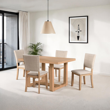 Transitional Style 5pc Dining Set Natural Finish Dining Table Trestle Base Table 4x Side Chairs Dining Room - sold by Home Elegance USA